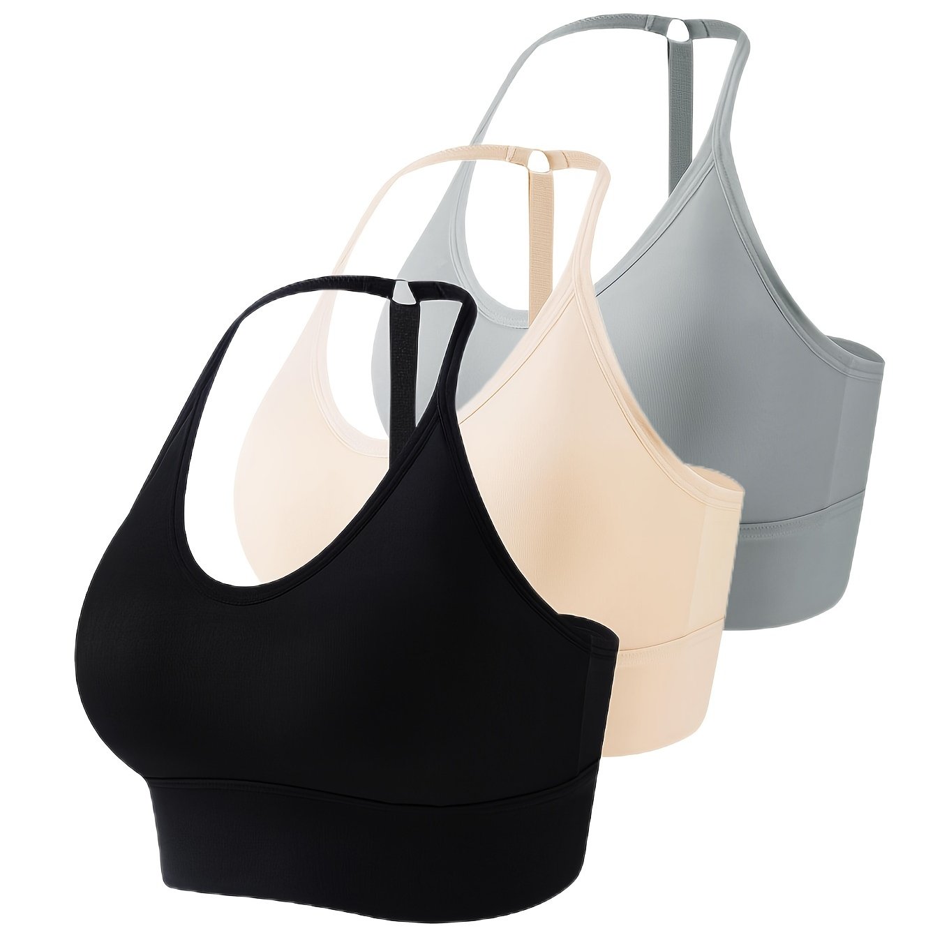 3pcs Seamless Halter Sports Bras, Comfy & Breathable Sporty Fitness Bra, Women's Lingerie & Underwear