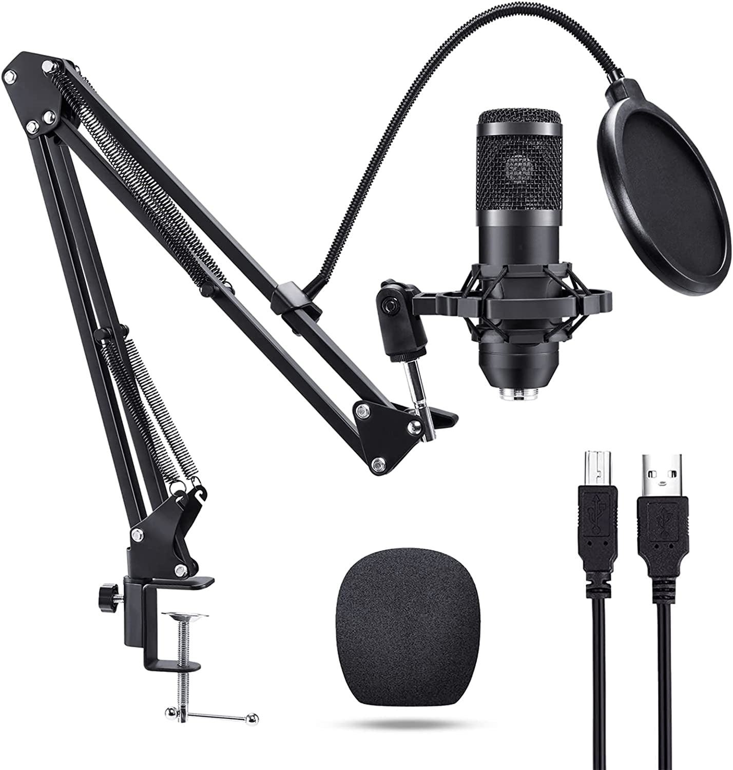 USB Microphone, Professional 192kHz/24Bit Plug & Play PC Computer Condenser Cardioid Mic Kit with Sound Advanced Chipset, for Streaming, Podcast, Studio Recording and Games