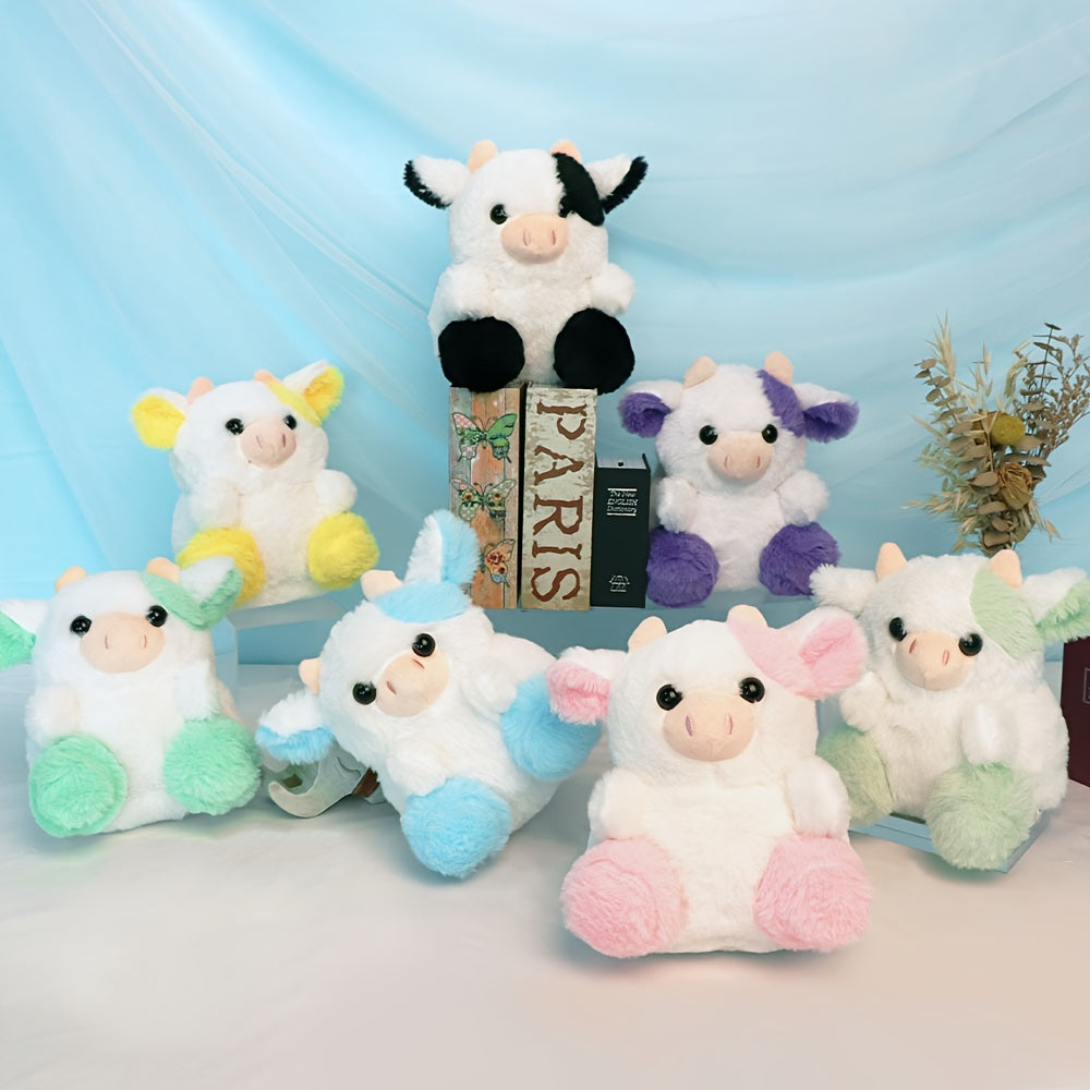 1pc, Assorted Plush Cow Toys, Cute Soft Polyester Stuffed Animal, Home Decor, Kids Birthday/Festive Gift, 7.8 Inches, Pink/Purple/Black/White Set