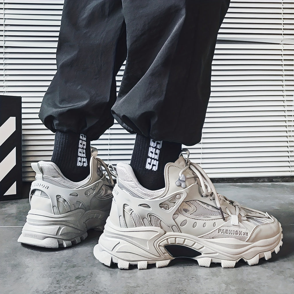 [1 Pair Men'S Cloud Pattern Sneakers] Round Toe Lace-Up  Athletic Sneakers, Sports , Breathable Fabric