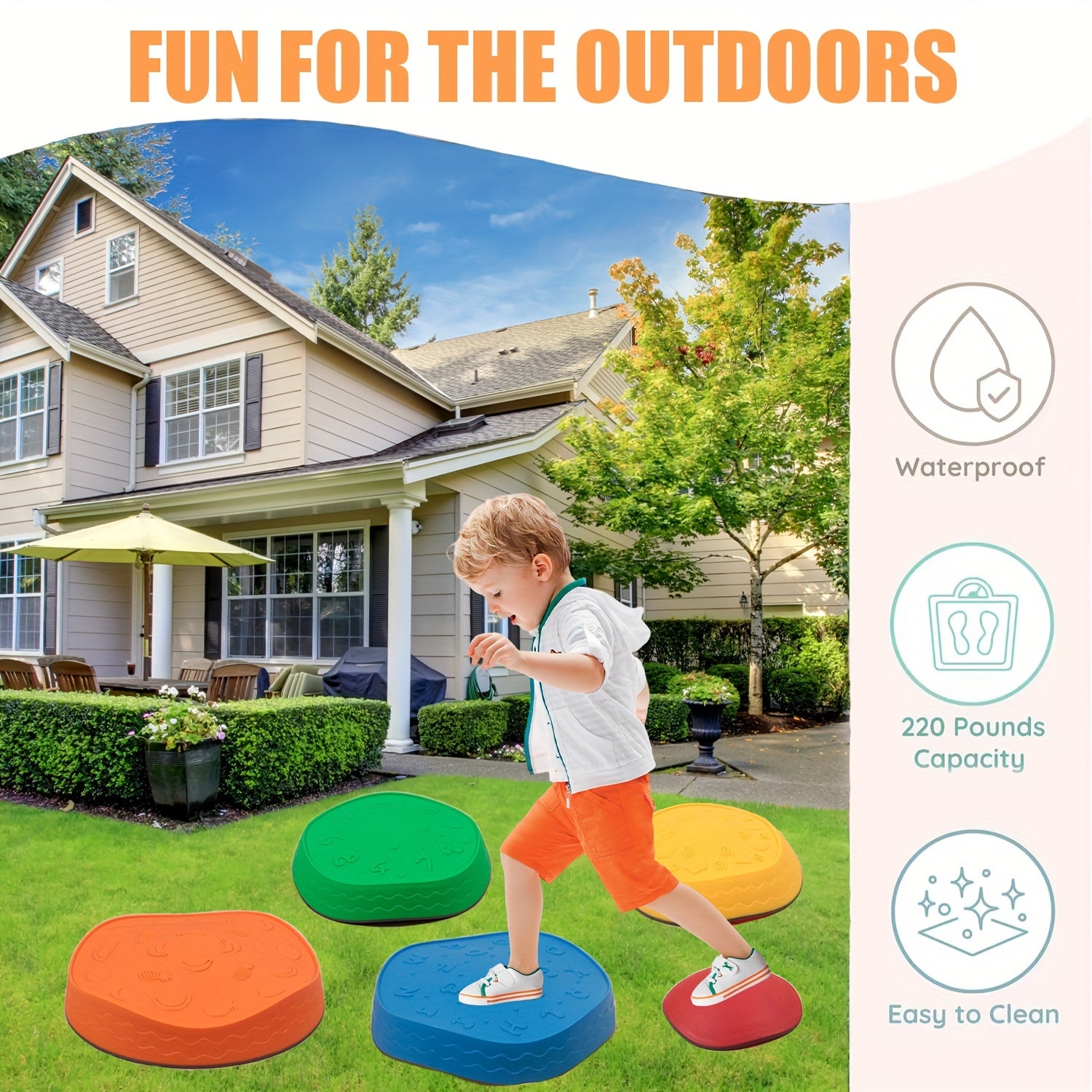 Stepping Stones for Kids-5Pcs patterns of fruits, letters, numbers, polygons and waves, Kids Balance Stepping Stones, Toddler Obstacle Course, Coordination Game Sensory Toys, Halloween Christmas Gift