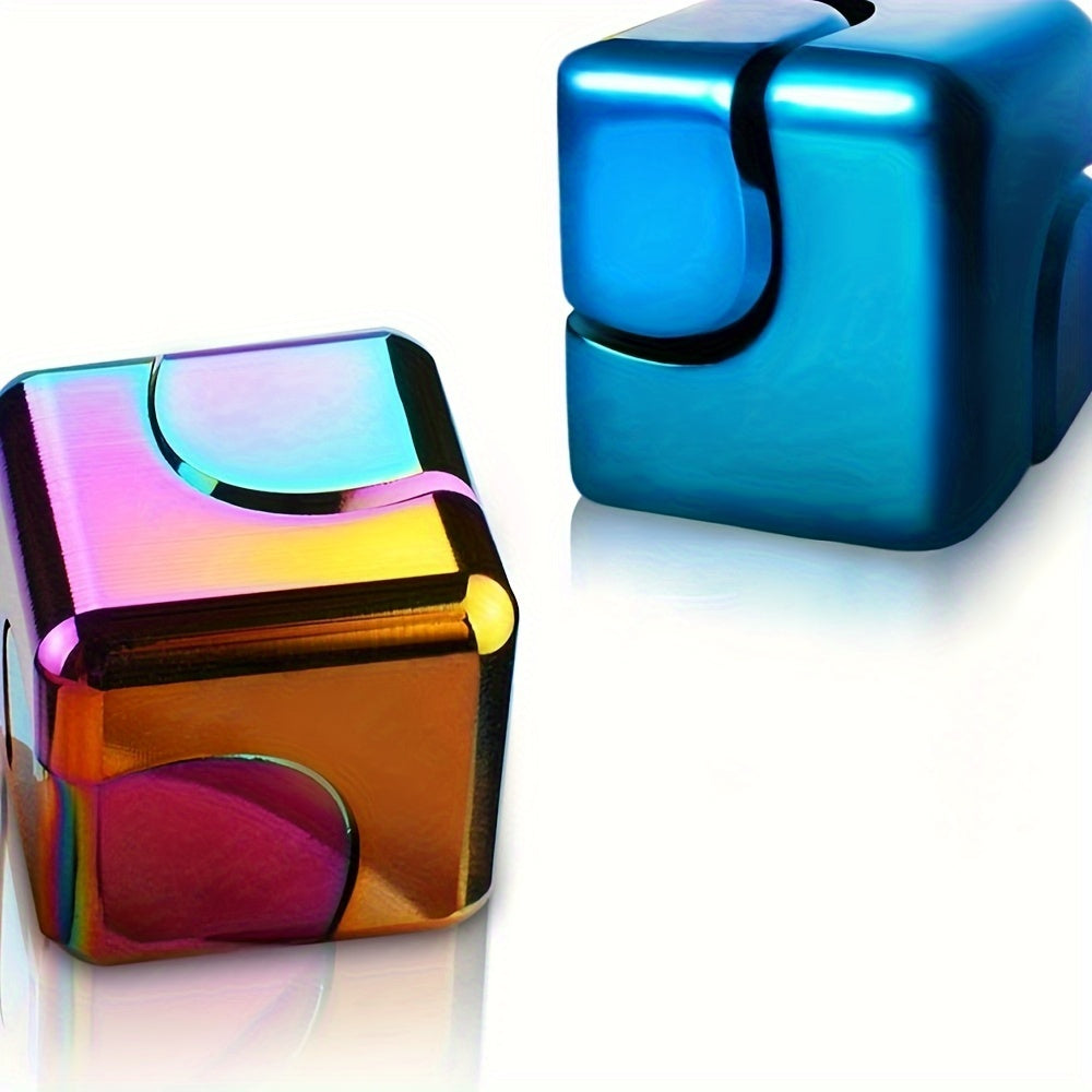 2pcs Desk Fidget Toys Spinner-Cube: Colorful Square Cube, Desktop Toys, High-Speed Bearing Rotating Toys Metal Desk Fidgets For Adults