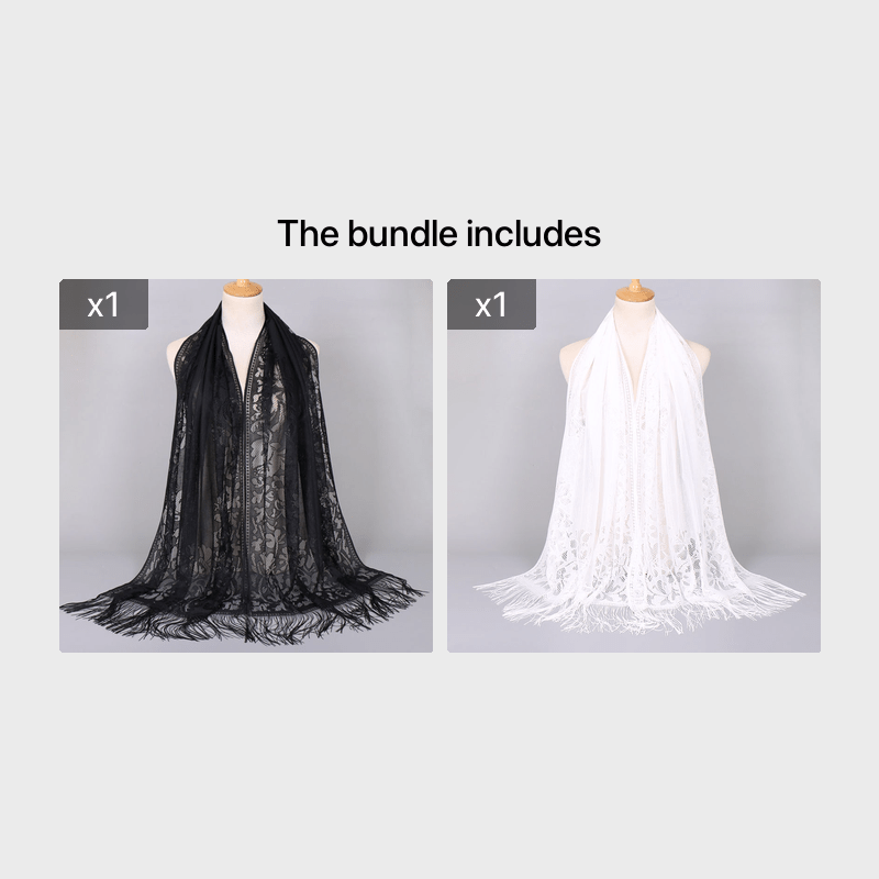 Ladies Women's Floral Lace Scarf Shawl With Tassels, Soft Mesh Fringe Wraps Bridal Shawl For Wedding Evening Party Dresses