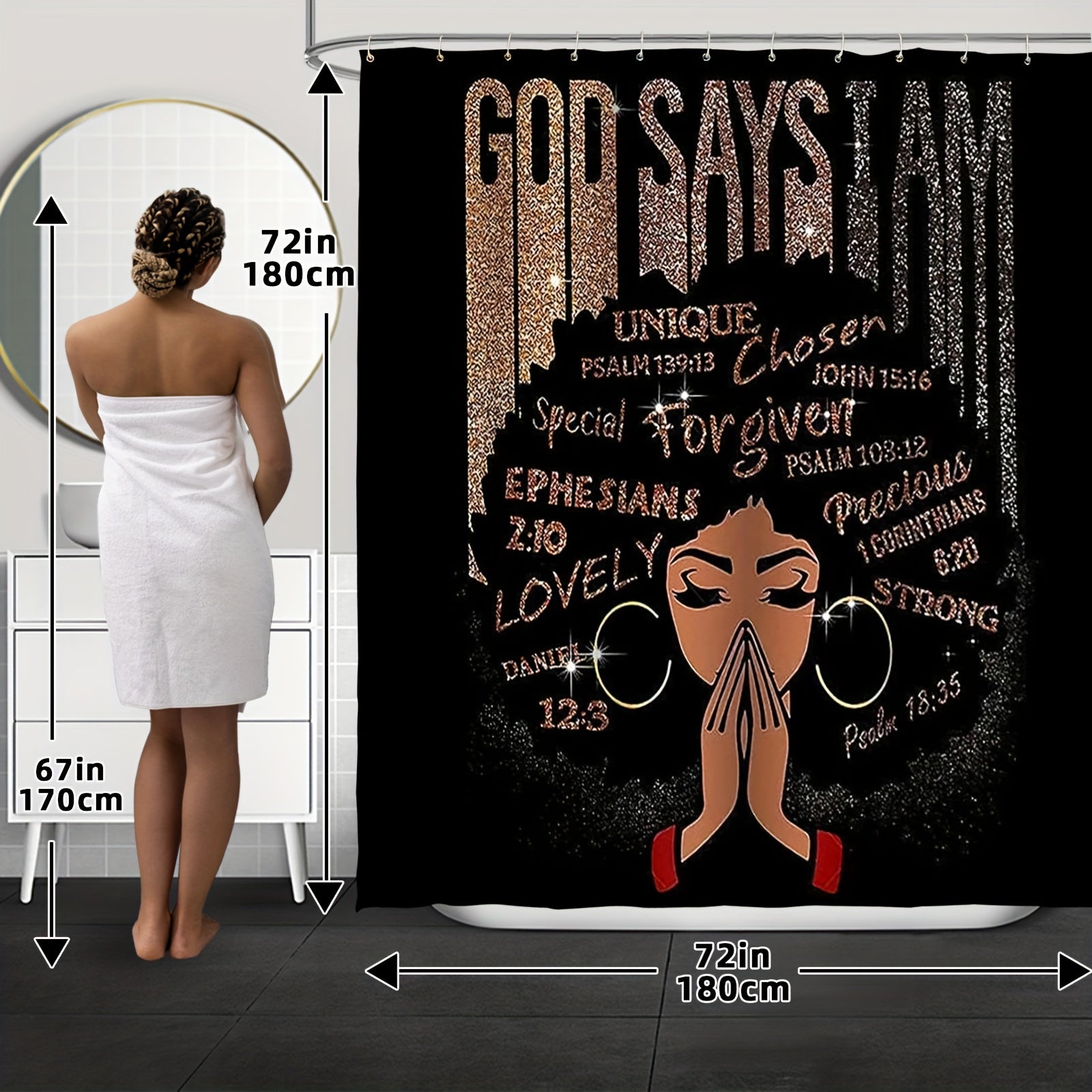 4pcs Sets Rugs Shower Curtain, Black Girl Pattern Shower Curtain With Hooks, Non-Slip Rug, Toilet U-Shape Mat, Toilet Lid Cover Pad