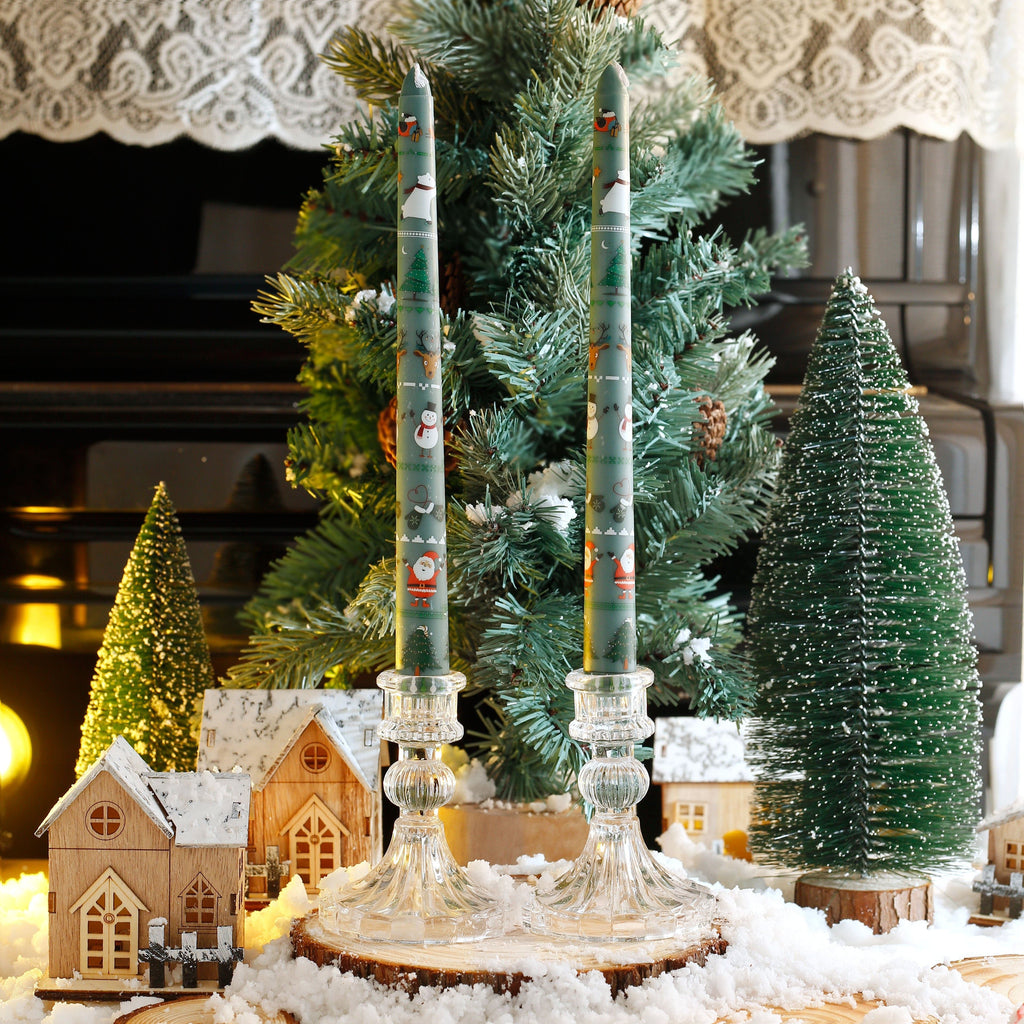 2pcs Christmas Themed Decorative Candles - 10-Inch Smokeless Single-Wick Candle Set with Santa, Snowman, Elk & Tree Patterns - Perfect for Dinner, Banquet, And Festive Ornaments