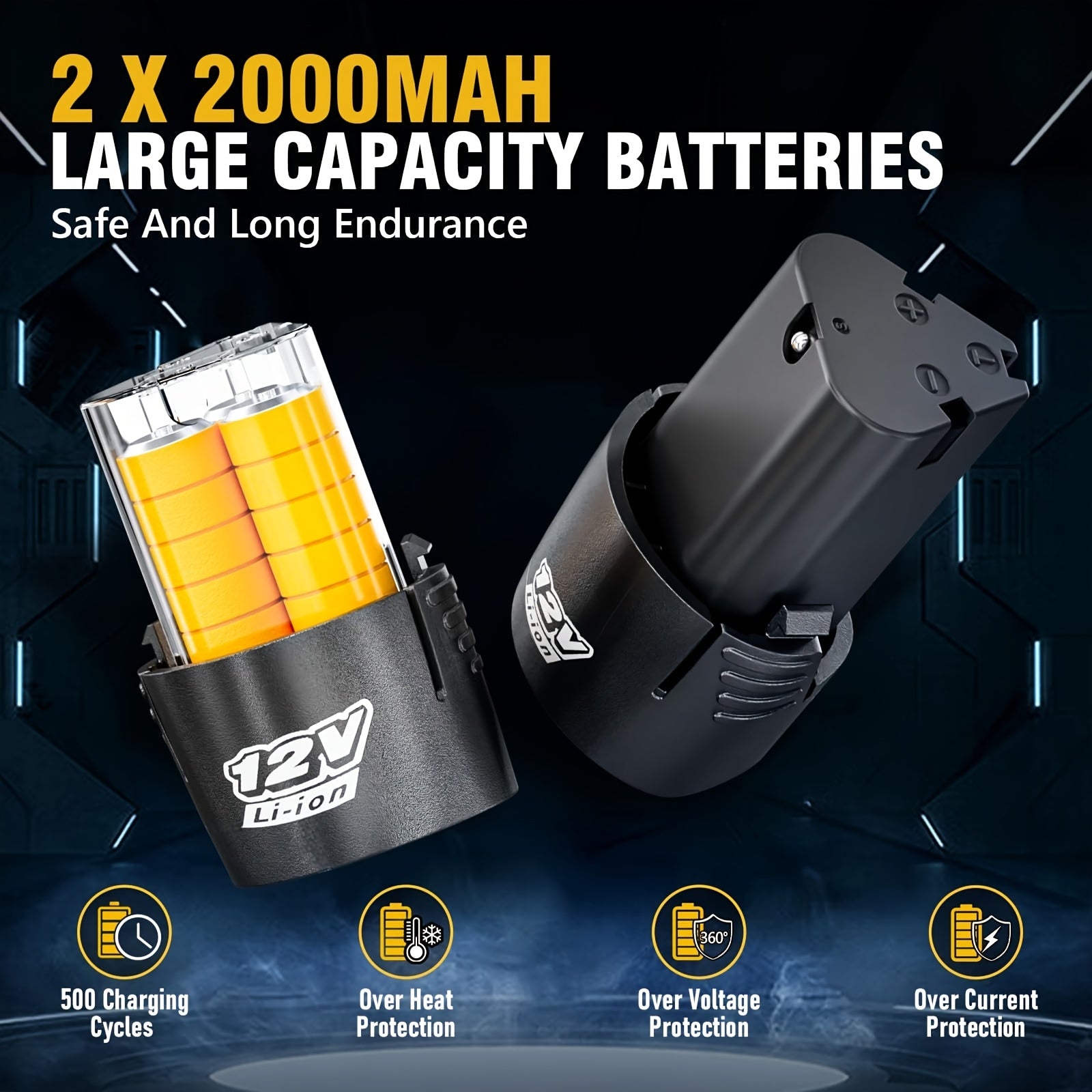 60 Ft-lbs High-Power Cordless Ratchet Wrench Set, 3/8" Drive, 12V, Variable Speed, Includes 2 Rechargeable Batteries,