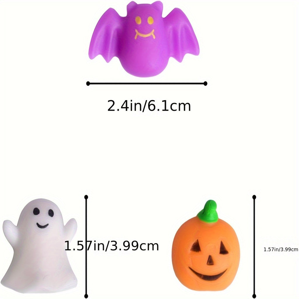 36-Pack Mini Squishy Halloween Toys Set - TPR Stress Relief Squeeze Figurines Ages 8-12 - Variety of Ghosts, Pumpkins, Bats & More