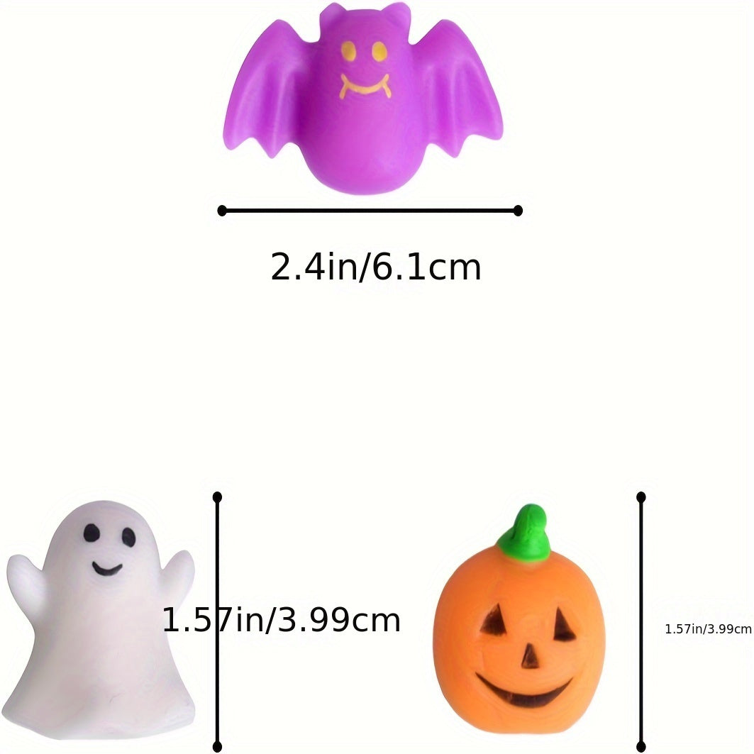 36-Pack Mini Squishy Halloween Toys Set - TPR Stress Relief Squeeze Figurines Ages 8-12 - Variety of Ghosts, Pumpkins, Bats & More