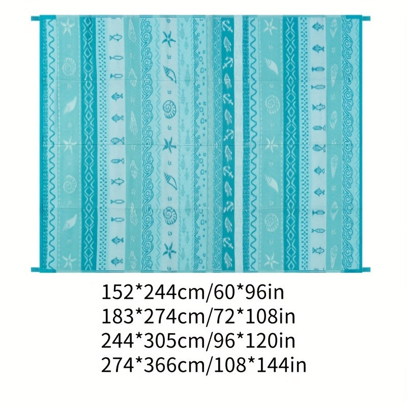 Coastal Outdoor Rug, Reversible Ocean Beach Theme Striped Patio Plastic Straw Rugs, Tribal RV Camping Outside Carpet Mat For Pool Back Yard Deck