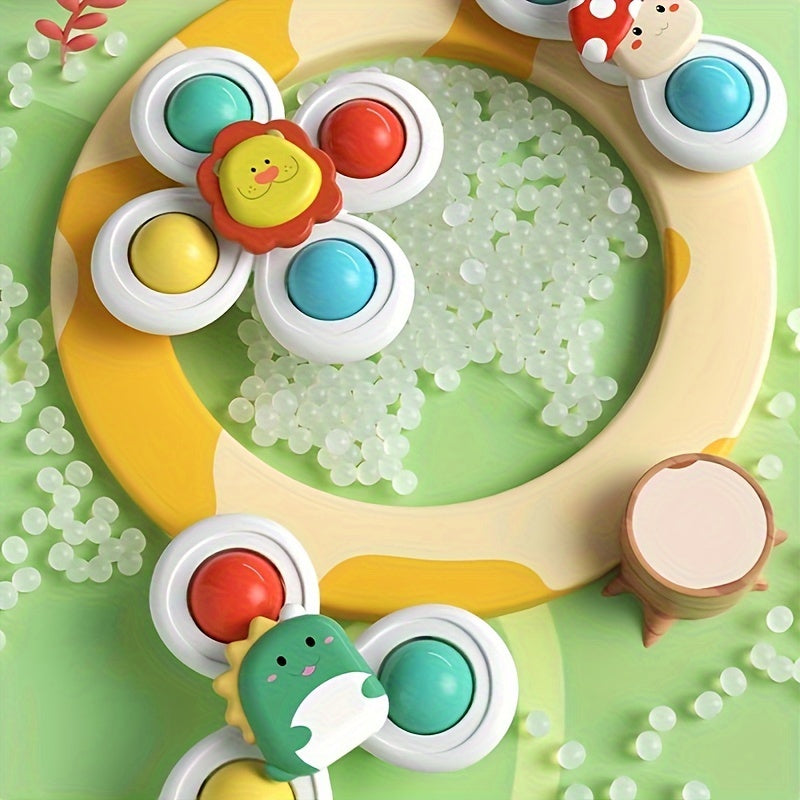 3pcs Kids' Cartoon Animal Suction Cup Spinning Toys Set - Relax, Music & Educational Bath Shower Play, Perfect for Bathtubs, Glass Surfaces & Car Windows - Ideal Gift for Boys & Girls