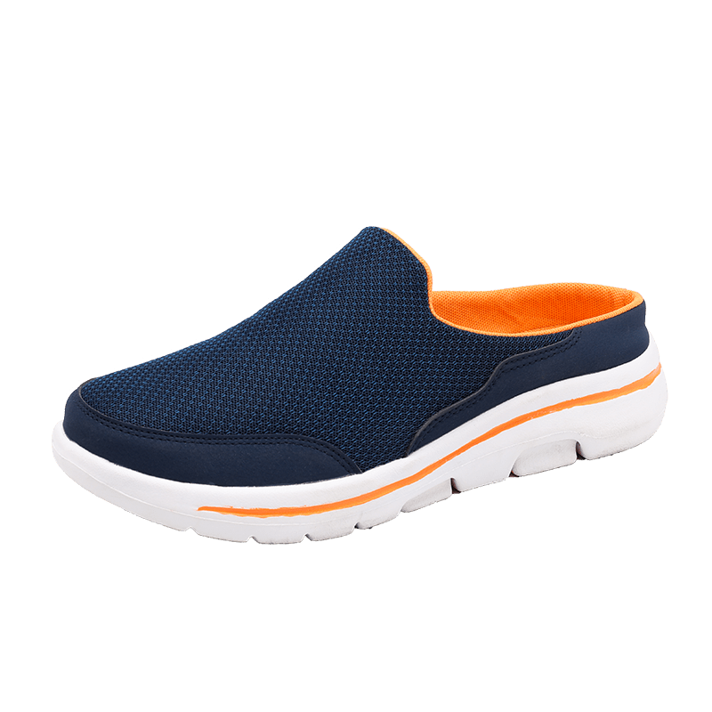 Men's Big & Tall Lightweight Slip-On Casual Sneakers - Breathable Mesh & Fabric Upper, MD Cushioned Sole, Navy Blue/Orange Accents - All-Season Comfort for Sports & Casual Attire