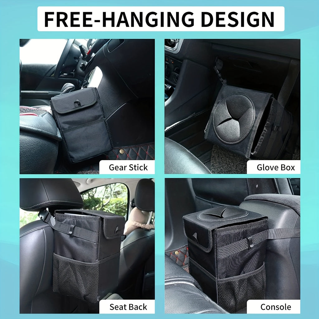 Zukmi Car Trash Can with Lid And Storage Pockets - Car Trash Bag Hanging, Leak-Proof Automotive Garbage Can, Multipurpose Car Trash Bin 1pc