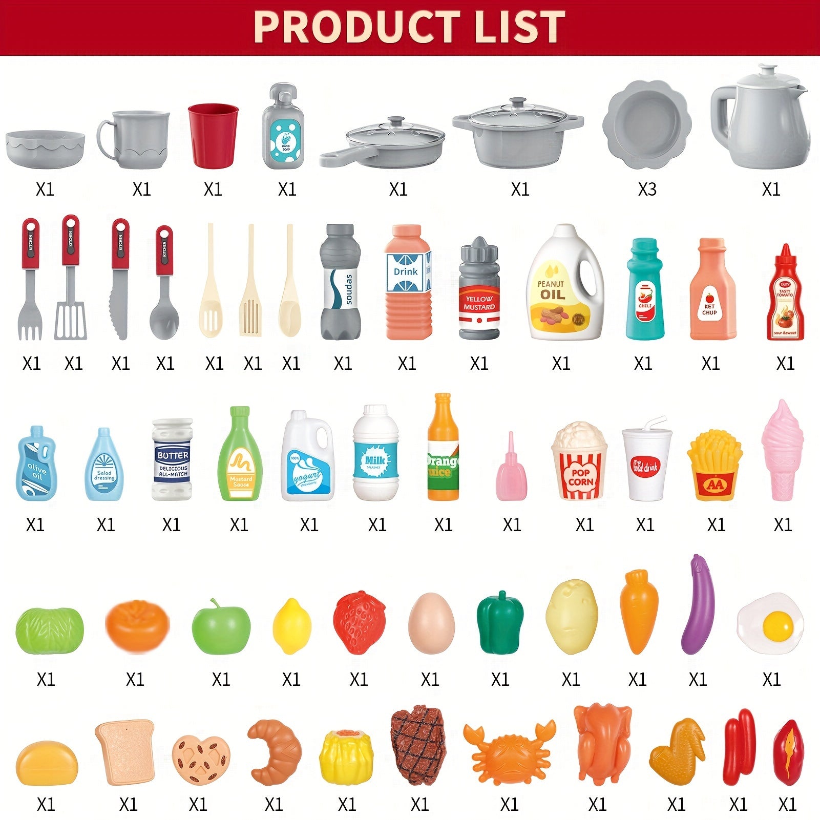 Kids Play Kitchen Set - Pretend Play Food Toys with Light Sound Spray, Random Color Play Food, Ideal for Ages 3 4 5 6 7 8, Perfect Halloween Christmas Gift