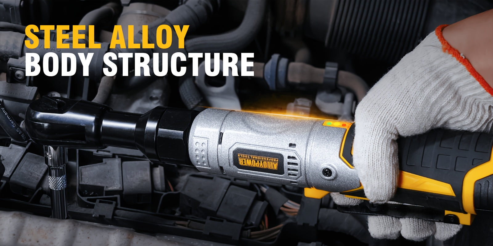 60 Ft-lbs High-Power Cordless Ratchet Wrench Set, 3/8" Drive, 12V, Variable Speed, Includes 2 Rechargeable Batteries,