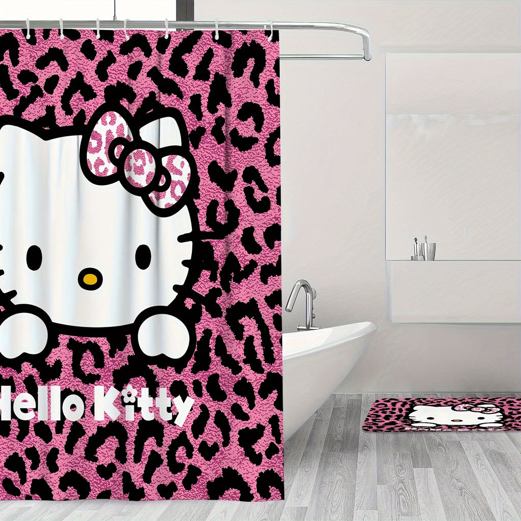 Sanrio Hello Kitty 1/3/4 Piece Shower Curtain Set with Grommet, Stain Resistant, Machine Washable, Knit Weave, All-Season Polyester Bathroom Decor with Shower Curtain and Rugs