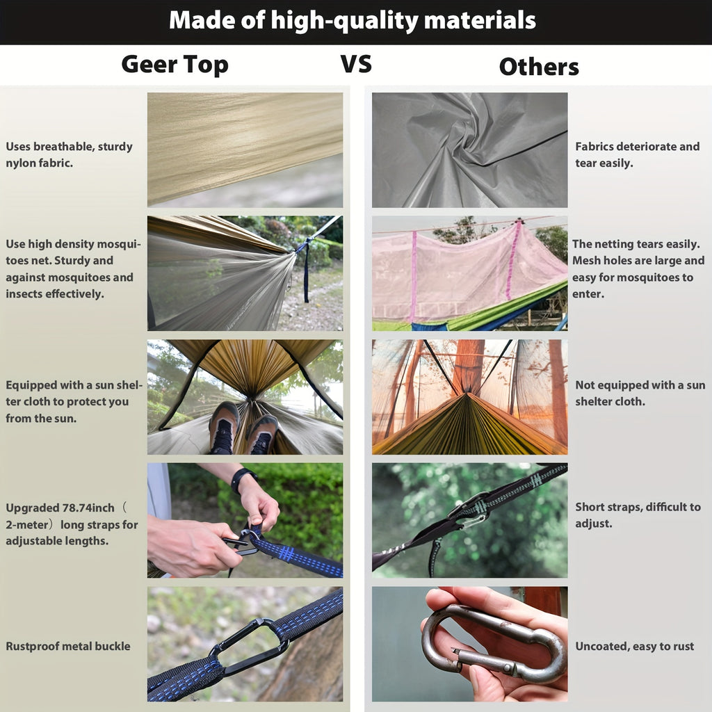 [3-in-1 Hammock] GEERTOP 3-in-1 Outdoor Hammock | Double Sleep Rest Camping Hammock with Mosquito Net Sun Shelter for Backpacking Travel Garden Park