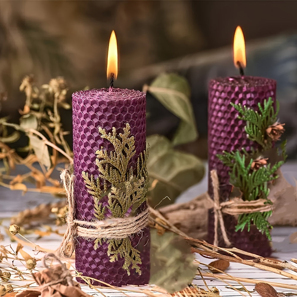 4pcs 100% Beeswax Candles Gift Box Set of 4 Natural Hand Rolled Pillar Candles for Gift And Home Decor,With Honeycomb Texture for Gift And Candle Decor