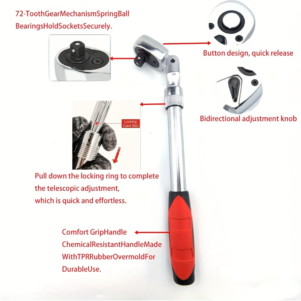 4pcs wheel hub protection hexagonal deep socket/ratchet wrench set, 1/2" drive, metric 17, 19, 21mm wheel guard six-point deep socket, 1/2" oscillating and telescopic