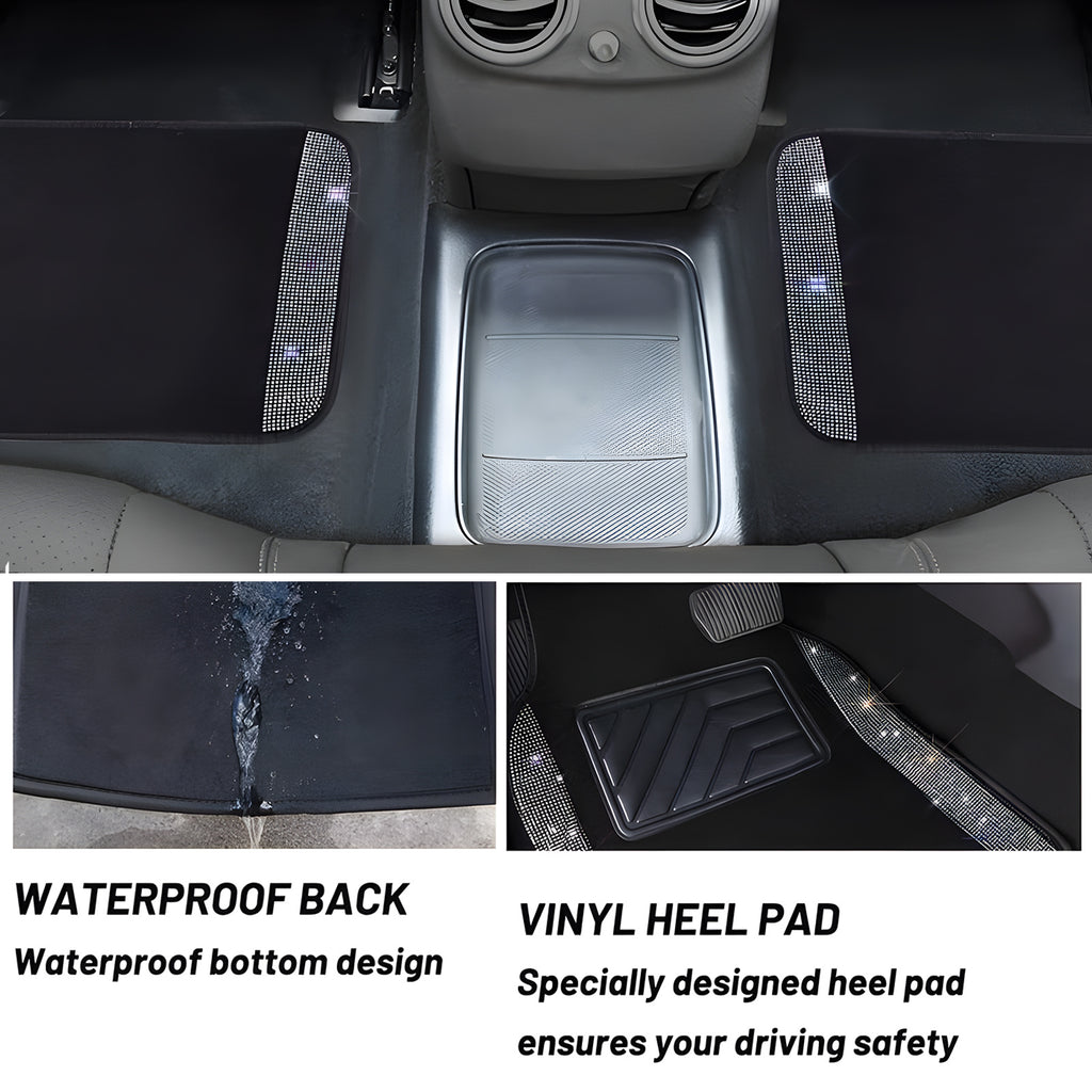 Car Floor Mats Shining Rhinestones Carpet, Bling Crystal Diamond Sparkly Glitter Car Floor Mats with Anti-Slip PVC Heel Pad Automotive Universal for SUV, Sedan, Car, Van, 4pcs for Girl Women