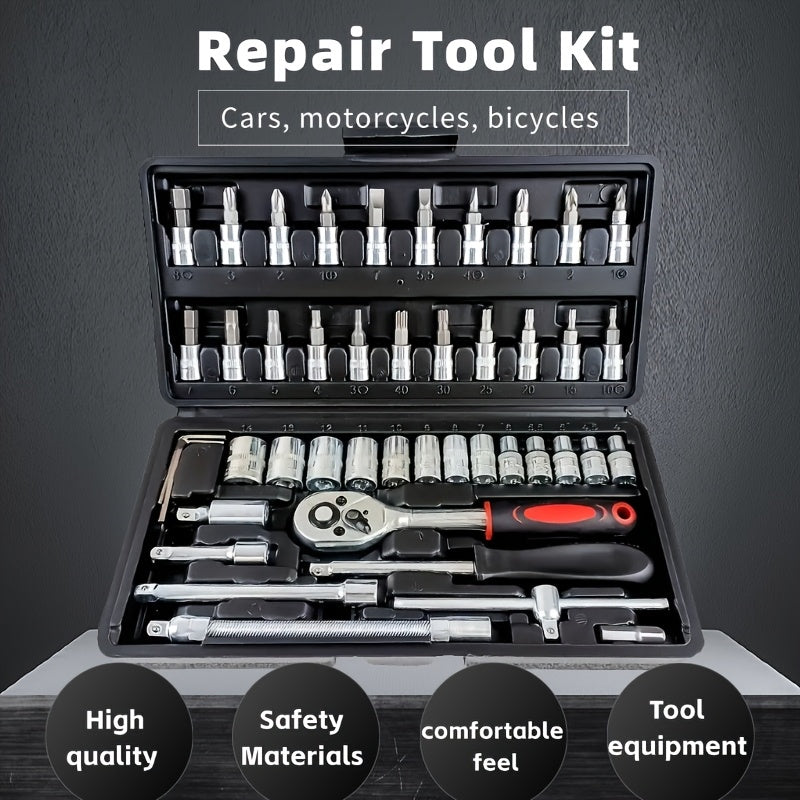 Car Repair Tools, Automotive Maintenance Repairing Tool Accessories Multi-Purpose Repair Tool Set – Ratchet Torque Wrench & Screwdrivers, Portable Auto & Bike &motorcycle Maintenance Kit