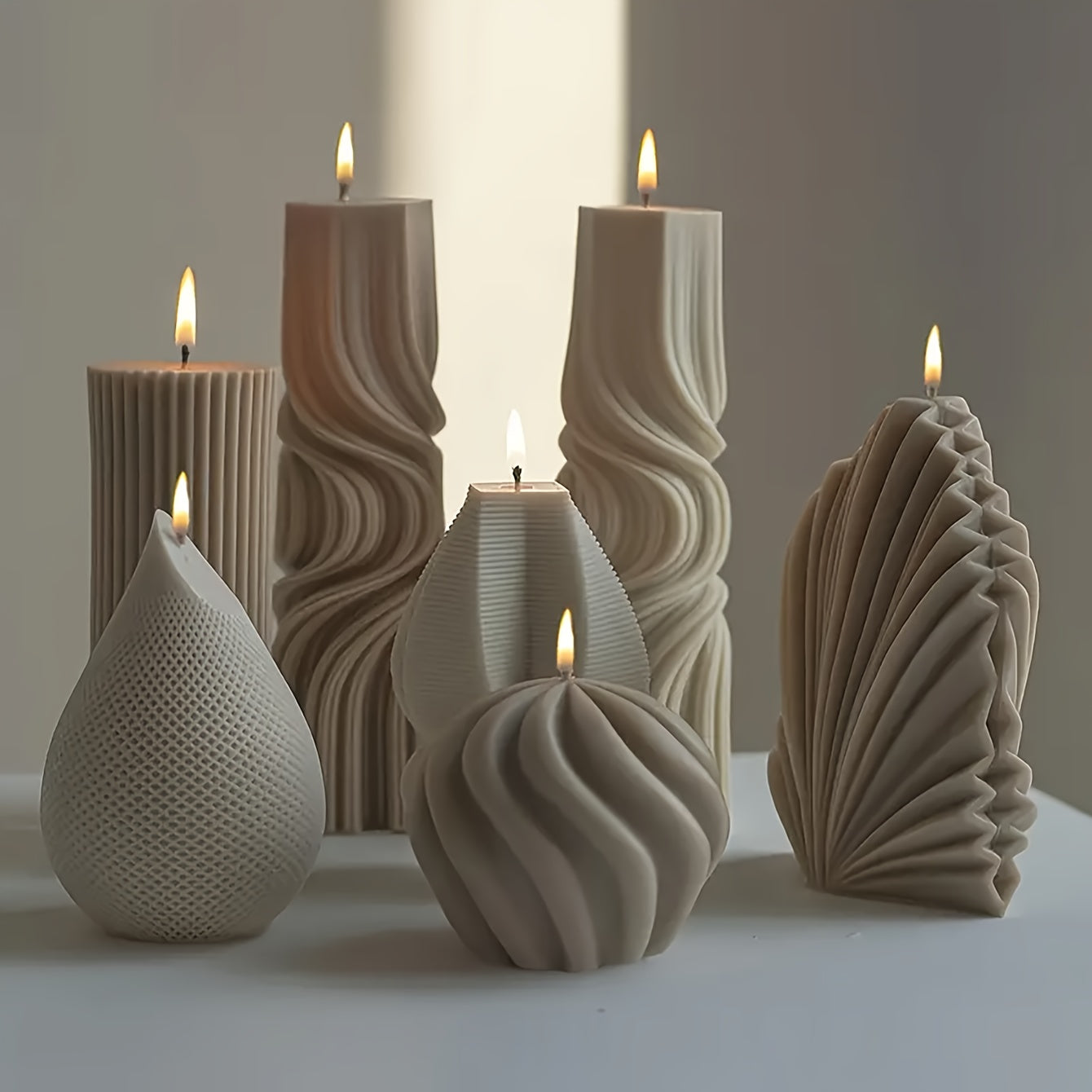7pcs Striped Cylindrical Shells, Water Droplets, Rotating Balls, Combined With Candles To Create Silicone Molds, Ribbed Twisted Geometric Abstract Striped Silicone Molds For Handicrafts, Aromatherapy Candles, Handmade Candles