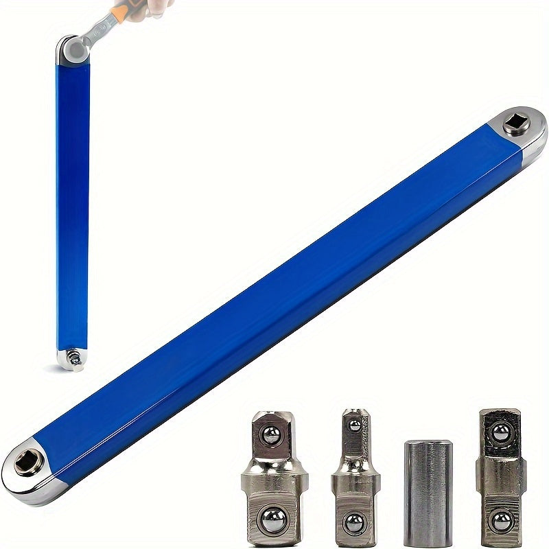 Heavy-Duty 15-Inch -Ready Offset Extension Wrench Set with 4 Adapters (1/4"/3/8"/1/2"/3/8" Drive)