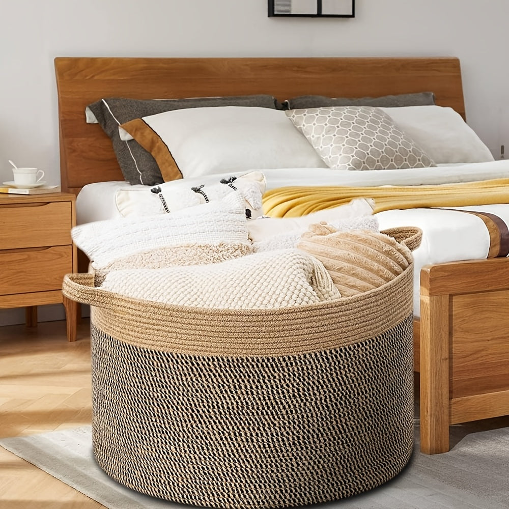 XXL Large Cotton Rope Storage Basket – Foldable Multi-Purpose Organizer for Laundry, Toys, Blankets, and Youngsters Games, Striped Design for Family Gatherings or Home Organization, Laundry Basket