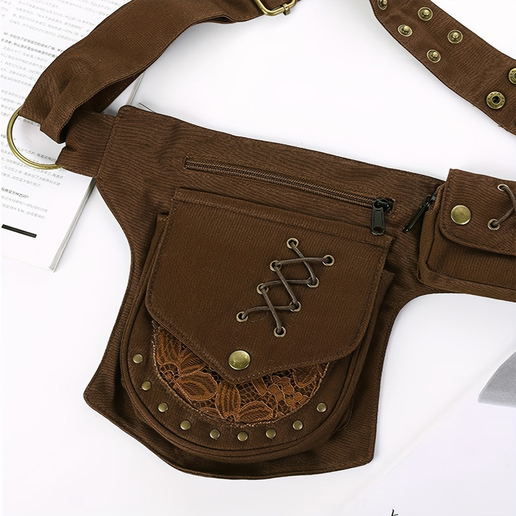 1pc Retro Floral Printed Lace Waist Bag, Storage Bag Fanny Bag, Multifunctional Outdoor Sports Bumbag For Running Cycling Hiking, Mobile Phone Bag, Card License Phone Holder