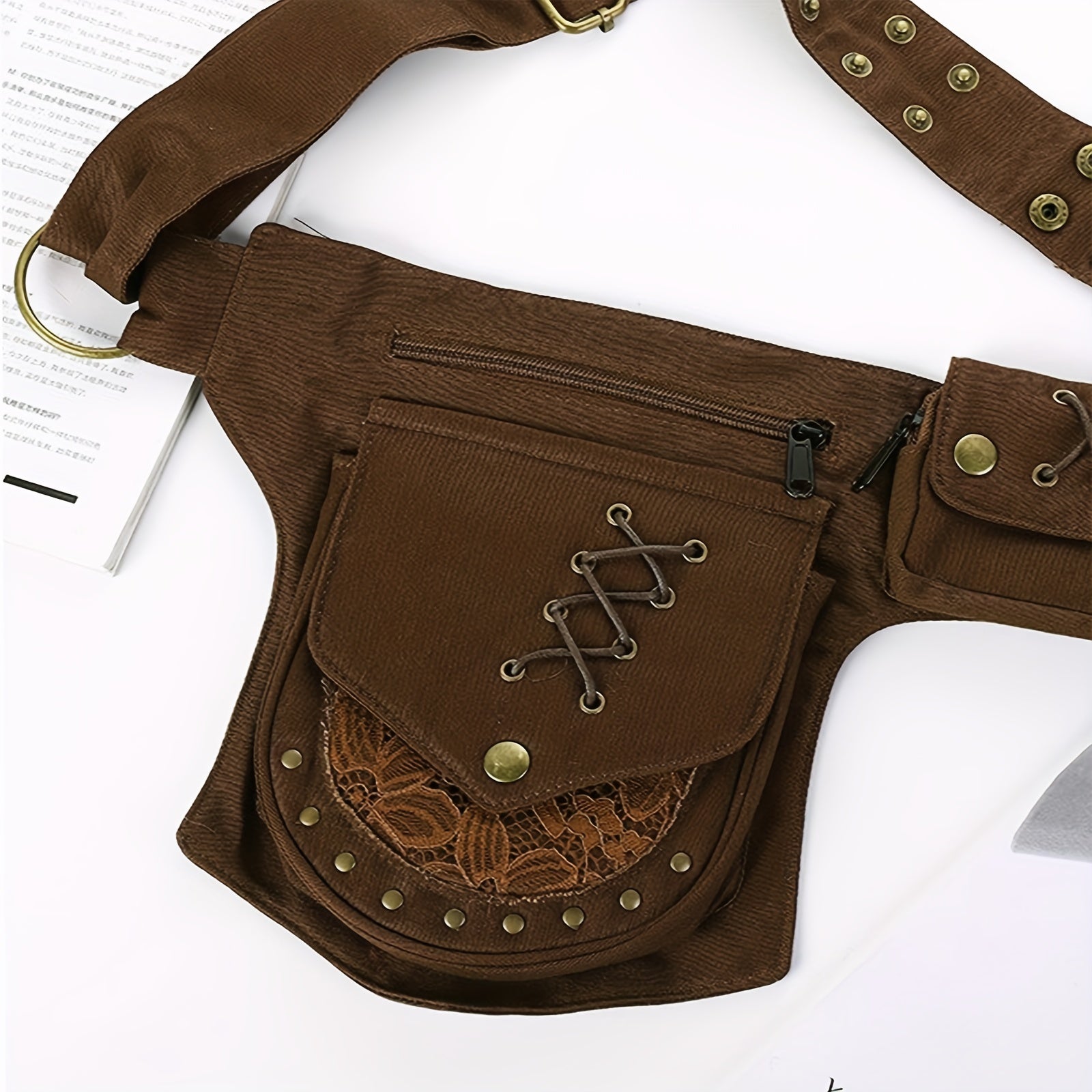 1pc Retro Floral Printed Lace Waist Bag, Storage Bag Fanny Bag, Multifunctional Outdoor Sports Bumbag For Running Cycling Hiking, Mobile Phone Bag, Card License Phone Holder