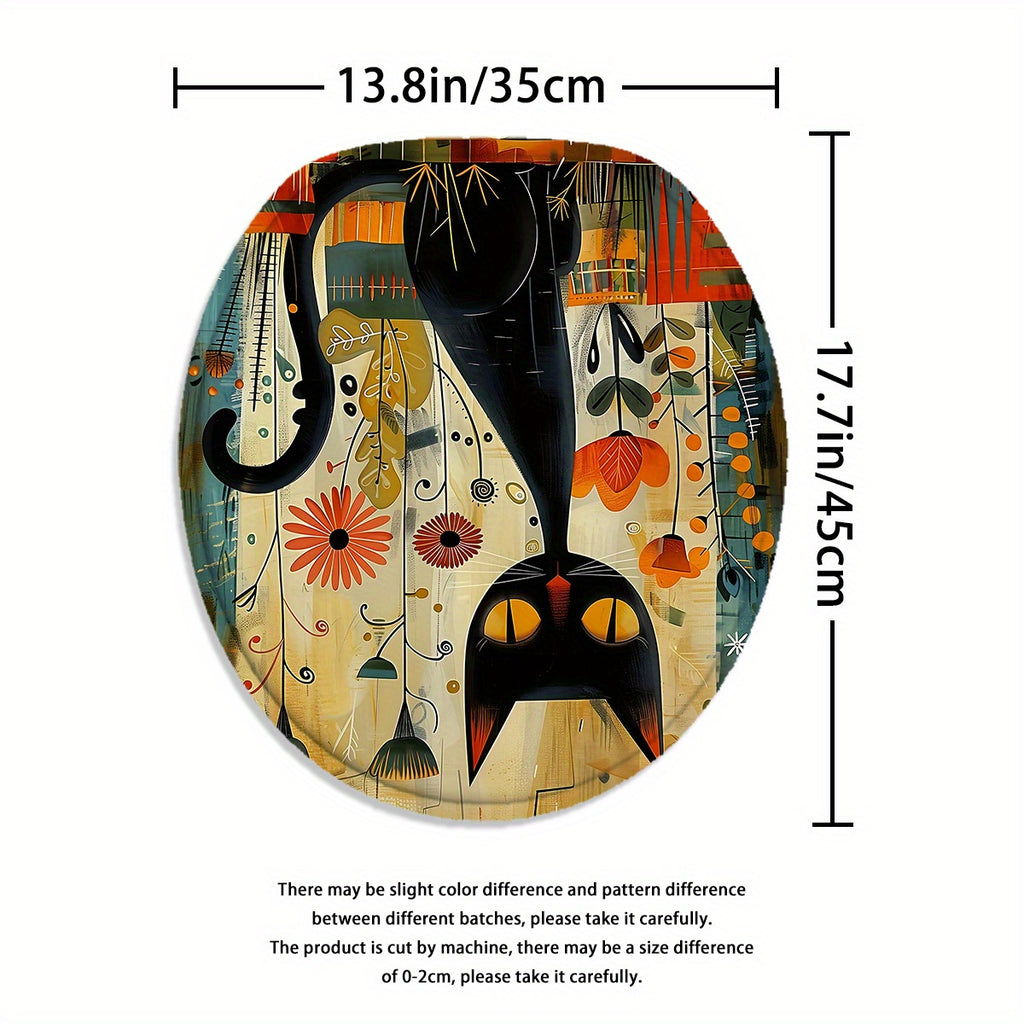 4pcs Black Cat Arts Theme Bathroom Set, Water-Resistant Polyester Shower Curtain with Non-Slip Rugs and Hooks, Woven Knit Fabric, All-Season Decor, Easy Wipe Clean