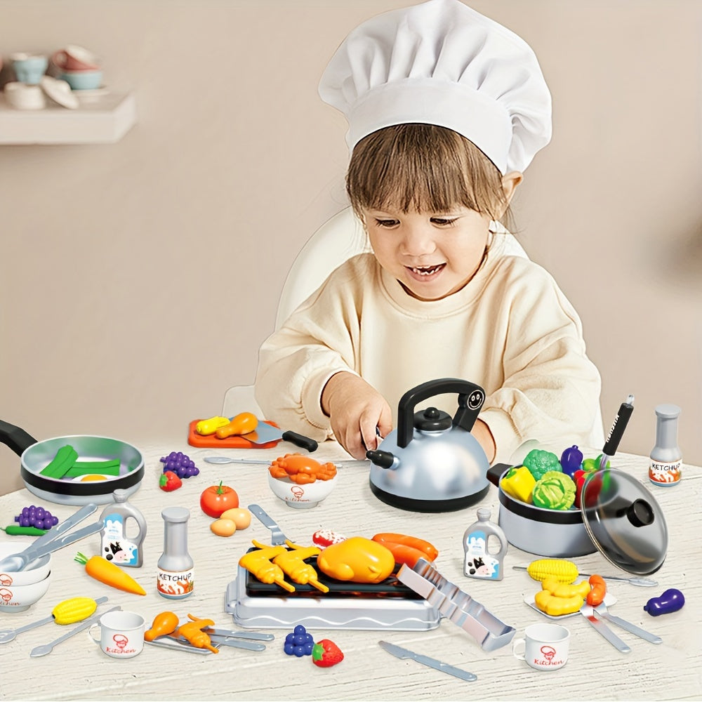 Play Kitchen Accessories, Kitchen Set For Kids With Play Pots And Pans, BBQ Camping Kitchen Playset, Pretend Kids Kitchen Accessories Toy Gifts For Girls Boys, Grill Playset Toys For Boys Girls