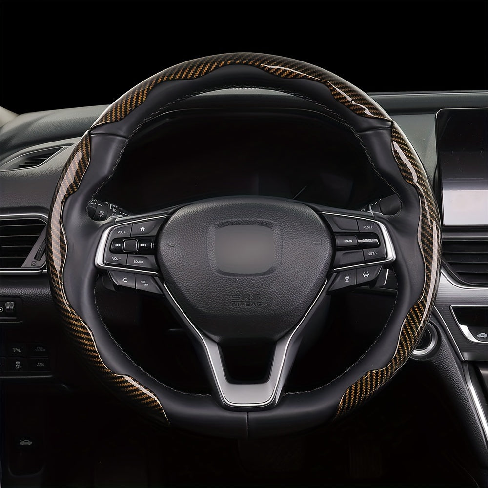 3Pcs Universal Carbon Fiber Style Steering Wheel Covers, High-Grip ABS Resin, Snap-On Design, No Inner Circle - Sleek Automotive Steering Wheel Protection