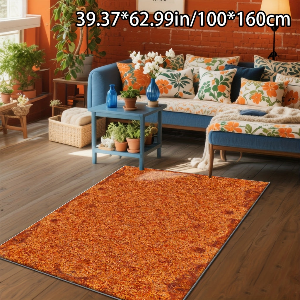 Large Rectangular Mat - Soft Plush Imitation Cashmere Texture, Rust Orange & Brown, Machine Washable with Rubber Backing, Easy to Clean, Durable Floor Mat for Bedroom, Living Room, Dining, Study - Luxury Home Decor Mat, Indoo