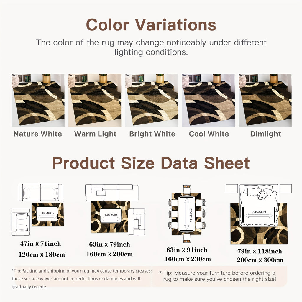 1pc Extra Large Luxury Mat - Black, Golden, Beige Modern Geometric Pattern Large Area Mat - Plush Soft Polyester Fiber Mat for Living Room, Bedroom, Kitchen - Machine Washable & Non-Slip Backing - Elegant Home Decor in Black,