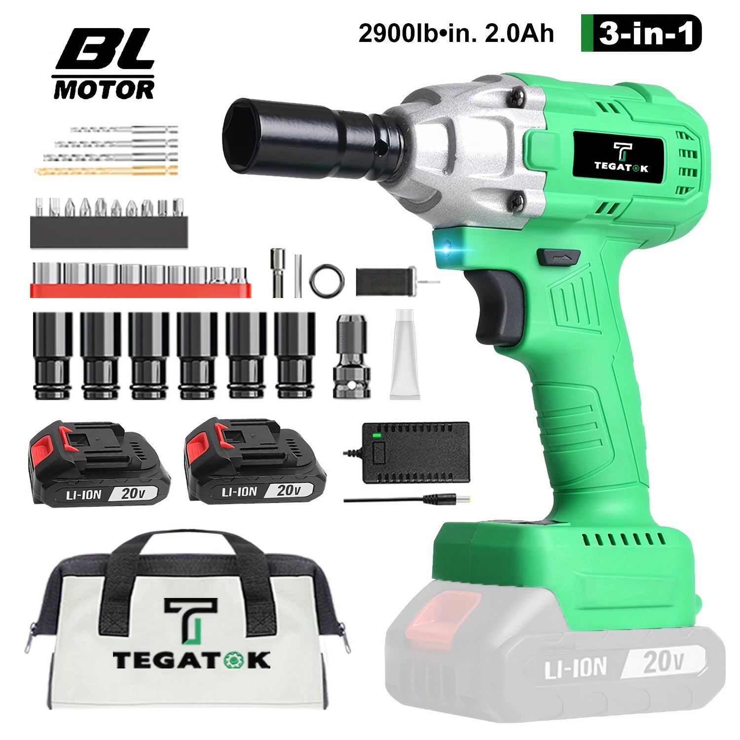Powerful 20V Cordless 1/2-Inch Brushless Impact Wrench Kit - 320 Nm High Torque