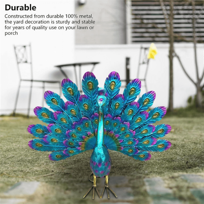 Large Metal Painted Peacock Garden Sculpture - 1pc Figurine for Fountain, Pool, Yard, Lawn, Garden Art - Easter, Halloween, Mother's Day, Thanksgiving, Fall Decor