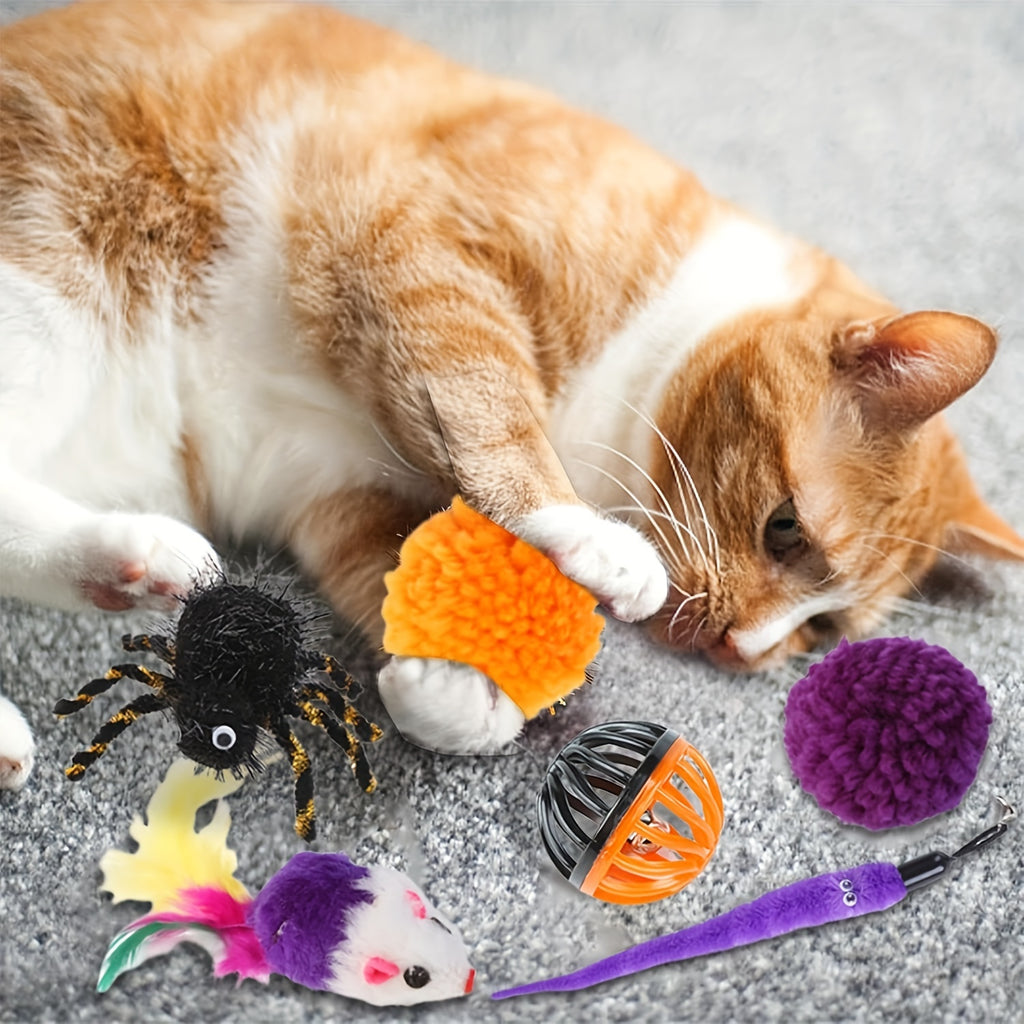 Festive Halloween Cat Toy Set: 1/3/5/8 Pcs Interactive Kitten Toys, Pumpkin Toys, Feather Toys, And More for Indoor Playtime