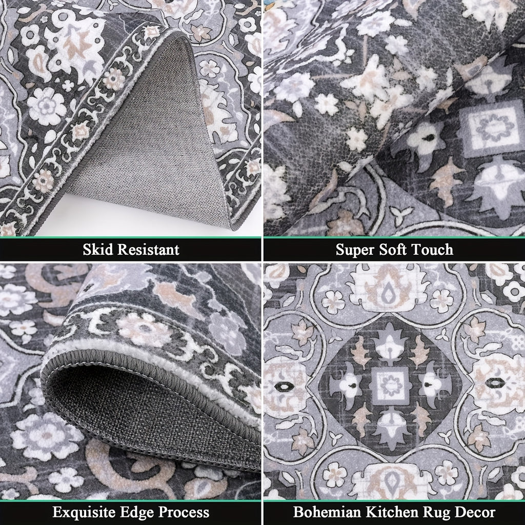 Farmhouse Kitchen Rugs Sets Of 3 Non Slip Washable Boho Kitchen Rugs And Mats for Floor Kitchen Runner Mat Floor Mat for Kitchen, Laundry, Hallways