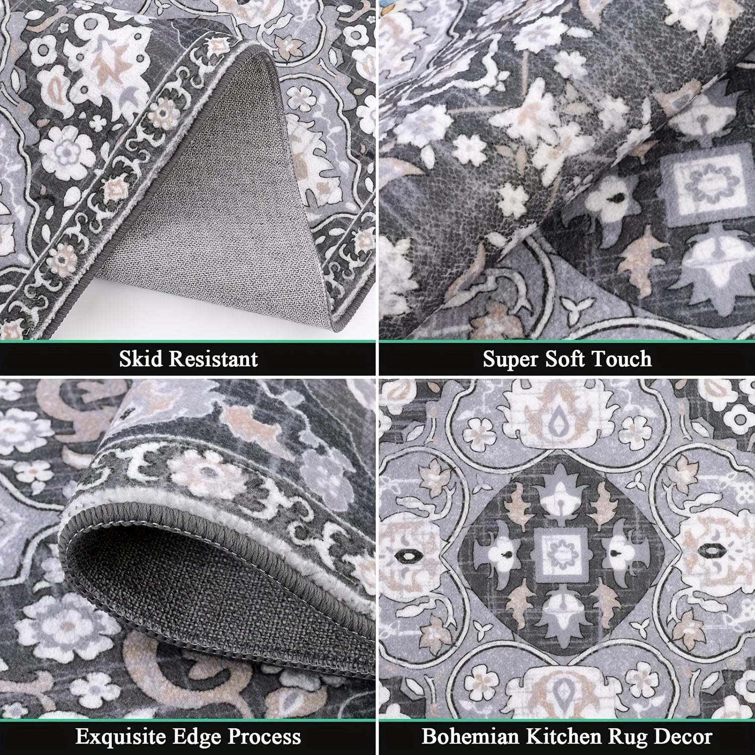 Farmhouse Kitchen Rugs Sets Of 3 Non Slip Washable Boho Kitchen Rugs And Mats for Floor Kitchen Runner Mat Floor Mat for Kitchen, Laundry, Hallways