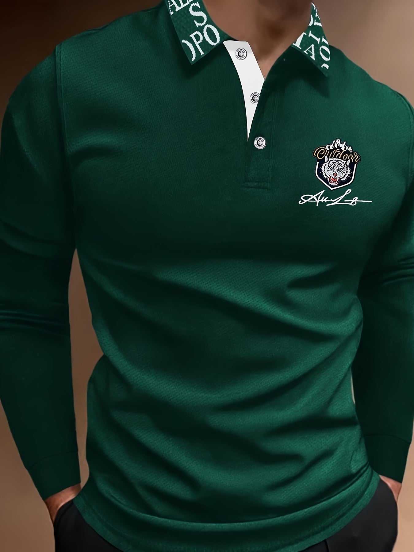 Tiger Head Anime Print Men's Casual Comfy Long Sleeve Shirt For Spring Fall, Golf Sports