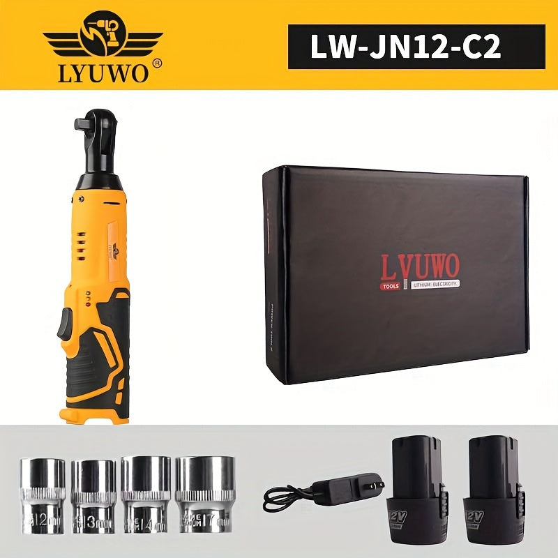 LYUWO 1 Set 12V Cordless Electric Wrench, 45NM 3/8'' Ratchet Illuminated Remove Screws & Nuts Automotive Repair Tool, Right Angle Wrench, Power Tools