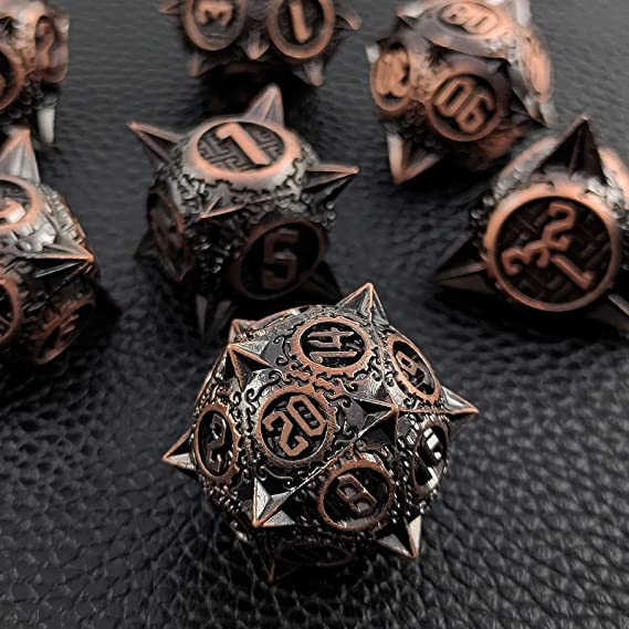 Sharp Metal Meteor Dice Set - Large & Bold Gaming Dice for Dungeons & Dragons - Solid, Weighted, and Aesthetically Pleasing - Complete with D20, D12, D10, D8, D6, D4