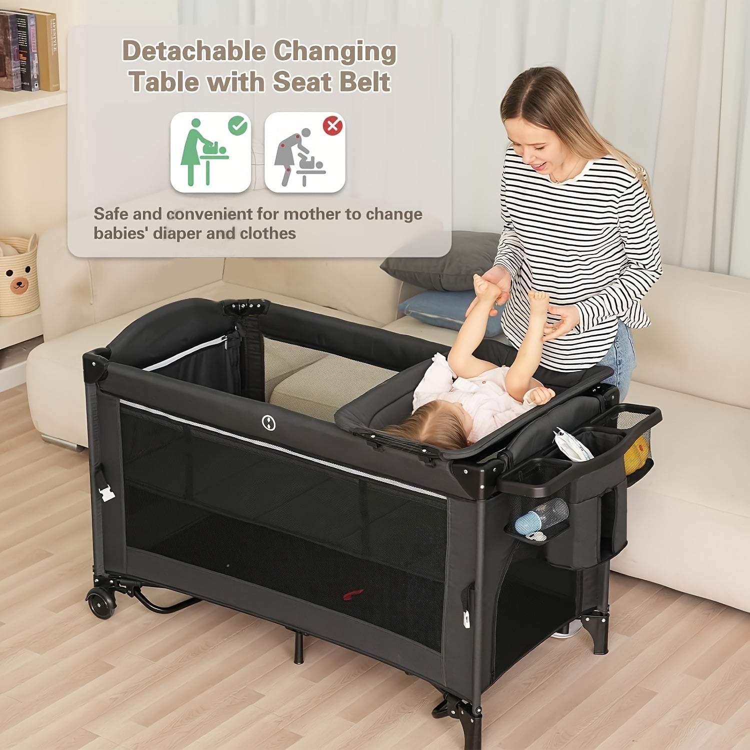 5 in 1 Baby Bassinet Beside Sleeper, Pack and Play Bassinet, Beside Sleeper