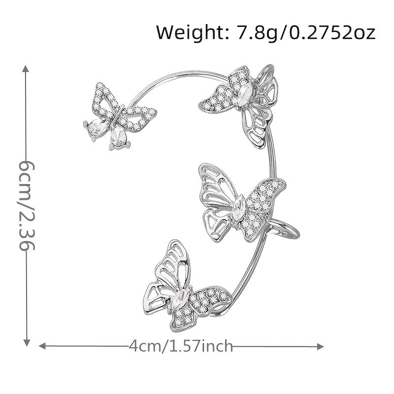 Women'S Elegant Butterfly Ear Cuffs - No-Piercing Ear Hooks, Synthetic Gemstone Accents