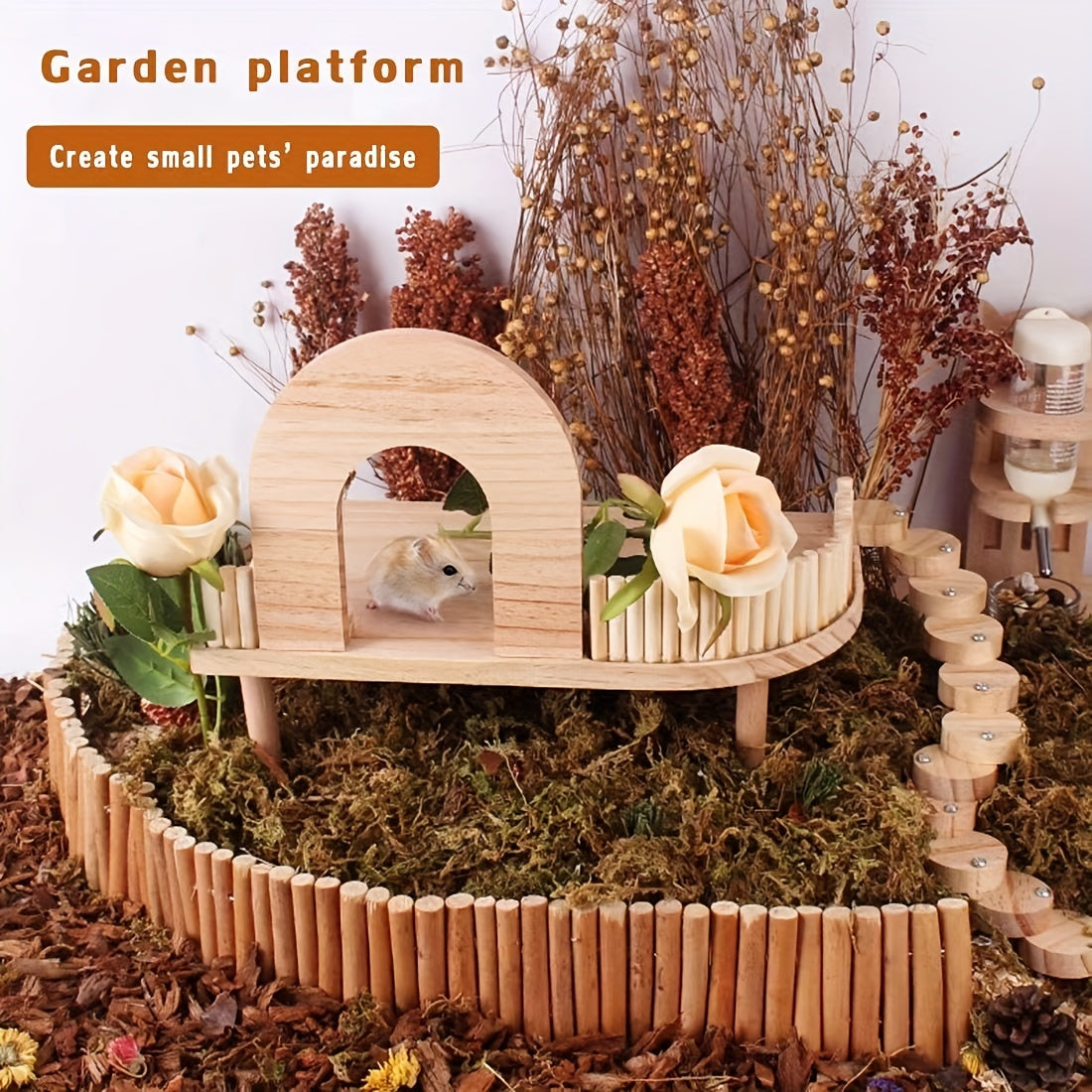 [With Ladders Wooden Hamster Platform] Premium Wooden Hamster Platform With Ladders And Chew Toys - Ideal Climbing Accessories For Hamsters, Mice, Gerbils