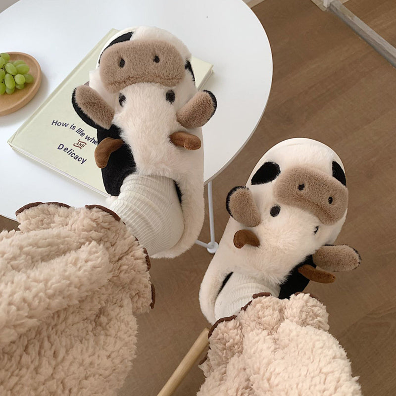 Women'S & Men'S Fuzzy Cow Slippers - Plush Winter Indoor House Shoes with & Cow Print,
