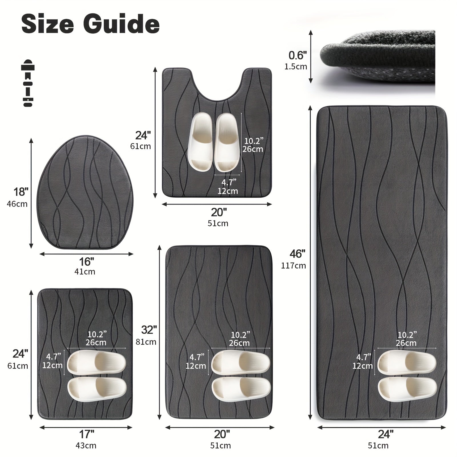 Wave Shape Bath Mat Set, Memory Foam Bathroom Rug Sets, Ultra Absorbent Bath Mat for Bathroom, Tub, Toilet Perfect for Shower Room And Bathroom Accessories- Non-Slip Bath Rugs Machine Washable & Dries Quickly, Bathroom Access