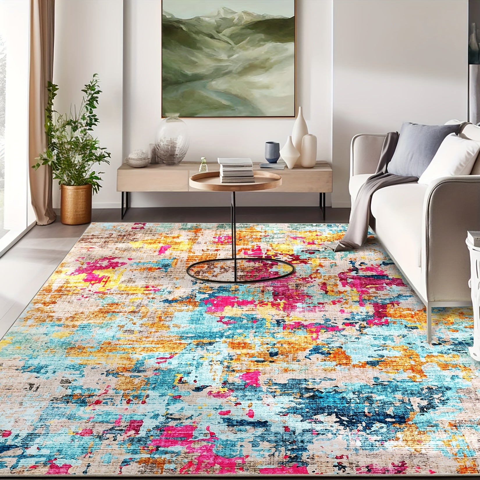 One Piece of a Sleek, Contemporary Abstract Rug Designed for Spacious Living Areas, Machine Washable, Non-Shedding, with a Low Pile And Non-Slip Features. These Mats Are Suitable for Bedrooms, Offering a Soft, Minimalist Aest