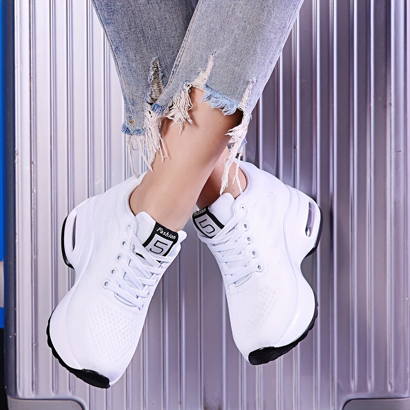 SOSENFER Women's Low-Top Sneakers with Lift - Summer Breathable Height-Enhancing, Round Toe Casual Athletic Wear, Sole & Fabric Upper (/Solid Colors Available) - for Dresses, Skirts, Short Pants