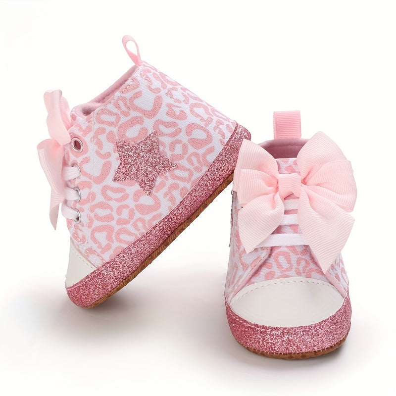 Baby Girls Lightweight Sports Shoes With Bowknot, Comfortable Non Slip Crib Shoes For Toddler Newborn Infant, Spring